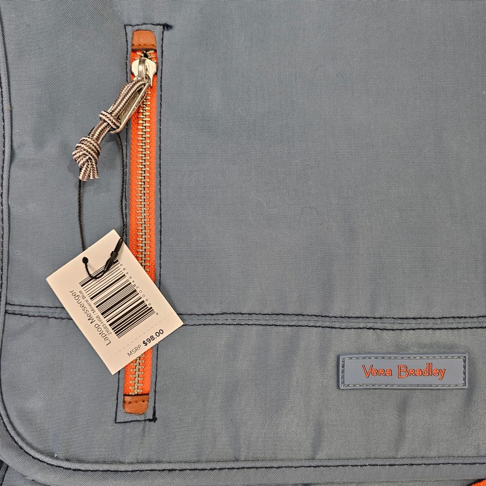 NWT Vera Bradley Laptop Messenger Women OS Mineral Blue Messenger Bag RFID Acorn - Picture 2 of 9